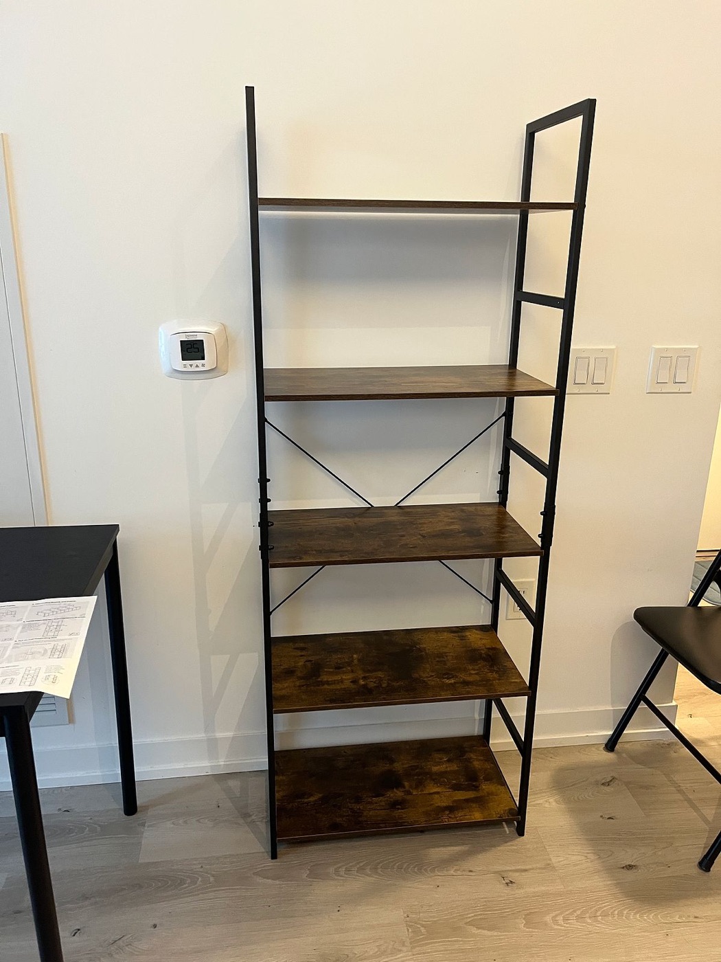 Bookcase assembled and wall-anchored in Toronto condo